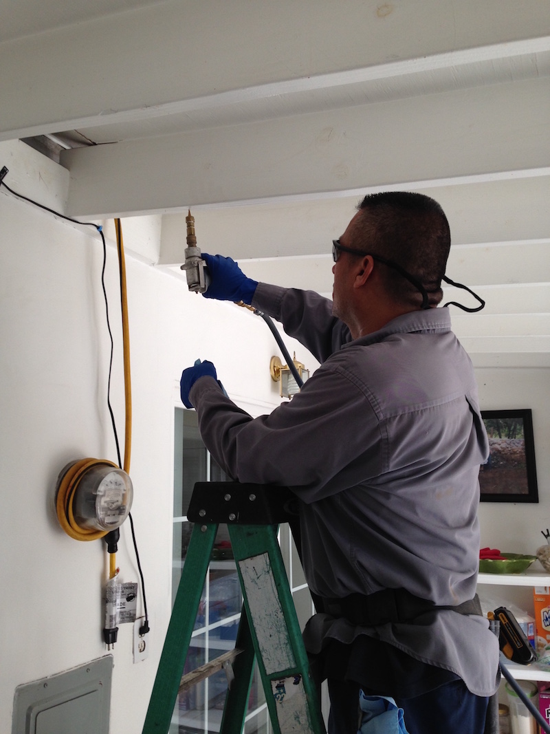 A professional applying termite control services in Los Angeles, CA